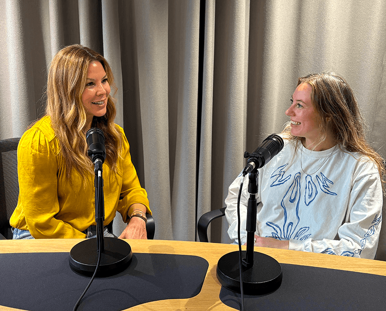 Mia and Anna recording Rokk Weekly in the studio